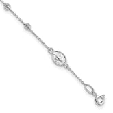 14k White Gold Polished Cross and Miraculous Medal with Diamond-cut Beads 6 inch Childs Rosary Bracelet with 0.75 inch Extender