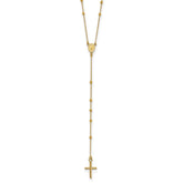 14k Polished Cross and Miraculous Medal Beaded 24 inch Rosary Necklace