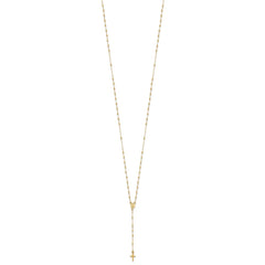 14k Polished Cross and Miraculous Medal with Diamond-cut Beads 17 inch Rosary Necklace Plus 3 inch Extender