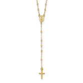 14k Polished Cross and Miraculous Medal with Diamond-cut Beads 17 inch Rosary Necklace Plus 3 inch Extender