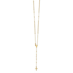 14k Polished Cross and Miraculous Medal Beaded 16.5 inch Rosary Necklace