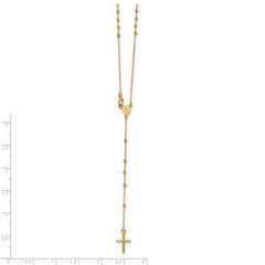 14k Polished Cross and Miraculous Medal Beaded 16.5 inch Rosary Necklace