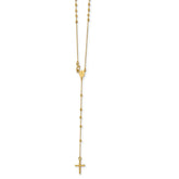 14k Polished Cross and Miraculous Medal Beaded 16.5 inch Rosary Necklace