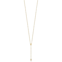 14k Polished Crucifix and Miraculous Medal 2mm Beaded 19.5 inch Rosary Necklace