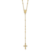 14k Polished Crucifix and Miraculous Medal 2mm Beaded 19.5 inch Rosary Necklace