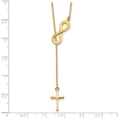 14k Polished Infinity and Cross 18 inch Lariat Necklace