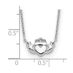 14k White Gold Polished Claddagh 17 inch Necklace