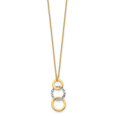 14k Two-tone Polished and Textured 3-Circle Dangle 17 inch Necklace