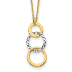 14k Two-tone Polished and Textured 3-Circle Dangle 17 inch Necklace