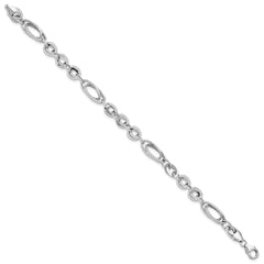 14k White Gold Polished and Textured 8mm Oval Fancy Link 7.75 inch Bracelet