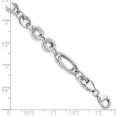 14k White Gold Polished and Textured 8mm Oval Fancy Link 7.75 inch Bracelet