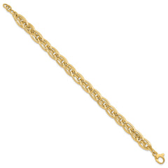 14K Polished and Grooved 8mm Fancy Link 8 inch Bracelet Plus 0.5 inch Extender
