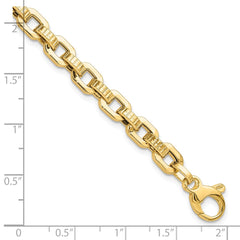 14K Polished and Textured Fancy Link 7.5 inch Bracelet