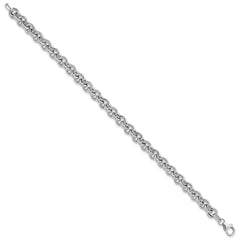 14k White Gold Polished 6.5mm Fancy Rolo Link 7.75 inch Bracelet