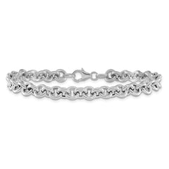 14k White Gold Polished 6.5mm Fancy Rolo Link 7.75 inch Bracelet