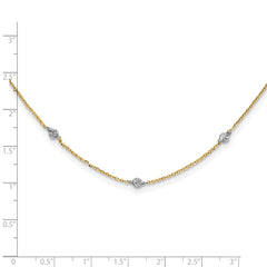 14K and White Rhodium Polished Diamond-cut Discs and Chain 18 inch Station Necklace