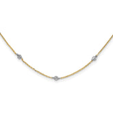 14K and White Rhodium Polished Diamond-cut Discs and Chain 18 inch Station Necklace