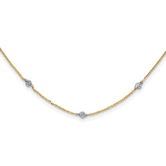 14K and White Rhodium Polished Diamond-cut Discs and Chain 18 inch Station Necklace