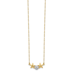 14K with White Rhodium Brushed and Polished Sand Dollar and Starfish 18 inch Necklace