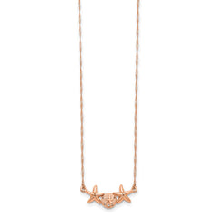14K Rose Gold Brushed and Polished Sand Dollar and Starfish 17 inch Necklace