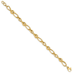 14K Polished and Grooved Fancy Twisted Link 8 inch Bracelet Plus 0.5 inch Extender
