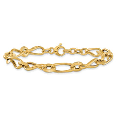 14K Polished and Grooved Fancy Twisted Link 8 inch Bracelet Plus 0.5 inch Extender