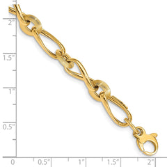 14K Polished and Grooved Fancy Twisted Link 8 inch Bracelet Plus 0.5 inch Extender