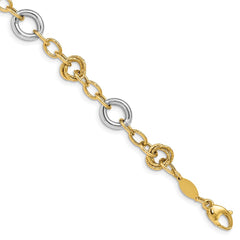 14K Two-tone Fancy Circles Cable Link 7.5 inch Bracelet