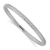 14K with White Rhodium 4mm Fancy Woven Mesh Slip-on Stretch Bracelet