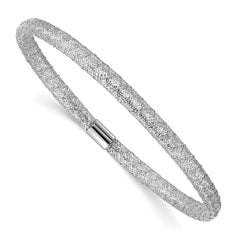 14K with White Rhodium 4mm Fancy Woven Mesh Slip-on Stretch Bracelet