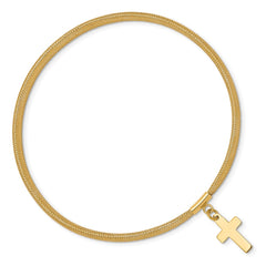 14K 4mm Cross Dangle Woven Mesh Slip-on Stretch Bracelet