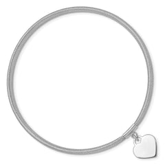 14K with White Rhodium 4mm Heart Dangle Woven Mesh Slip-on Stretch Bracelet