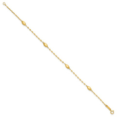 14k Diamond-cut Chain with Satin Oval Beads 7.5 inch Bracelet