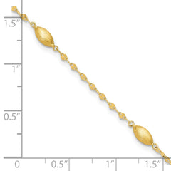 14k Diamond-cut Chain with Satin Oval Beads 7.5 inch Bracelet