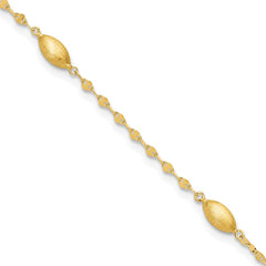 14k Diamond-cut Chain with Satin Oval Beads 7.5 inch Bracelet