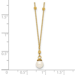 14k 4-5mm White Freshwater Cultured Pearl with Diamond-cut Beads 18 inch Necklace