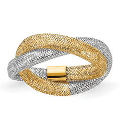 14K with White Rhodium 8mm Twisted Woven Mesh Stretch Ring