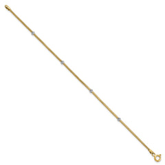 14K with White Rhodium Woven Flexible Diamond-cut Moveable Beads 7.25 inch Bracelet