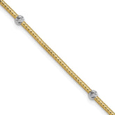14K with White Rhodium Woven Flexible Diamond-cut Moveable Beads 7.25 inch Bracelet