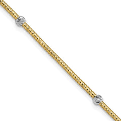 14K with White Rhodium Woven Flexible Diamond-cut Moveable Beads 7.25 inch Bracelet
