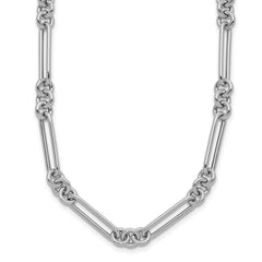 14k White Gold Polished Fancy Figaro Link 17.5 inch Necklace