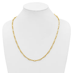14K Polished and Textured 4mm Fancy Long Link 24 inch Necklace