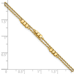 14K Polished Diamond-cut Beaded Double Strand 7.5 inch Bracelet