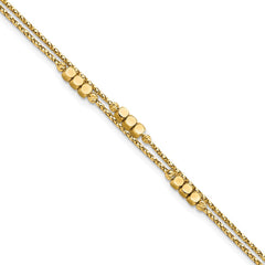 14K Polished Diamond-cut Beaded Double Strand 7.5 inch Bracelet
