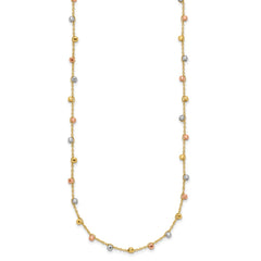 14K Tri-color Polished Diamond-cut Fancy Beaded 18 inch Necklace