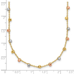 14K Tri-color Polished Diamond-cut Fancy Beaded 18 inch Necklace