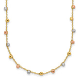 14K Tri-color Polished Diamond-cut Fancy Beaded 18 inch Necklace