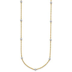 14K Two-tone Polished Bead Fancy 17 inch Station Necklace