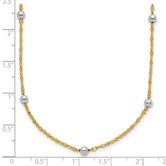 14K Two-tone Polished Bead Fancy 17 inch Station Necklace