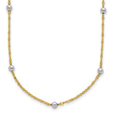14K Two-tone Polished Bead Fancy 17 inch Station Necklace